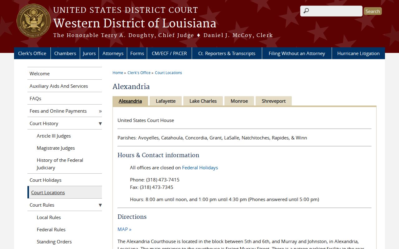 Natchitoches Parish criminal history Western District Alexandria Division