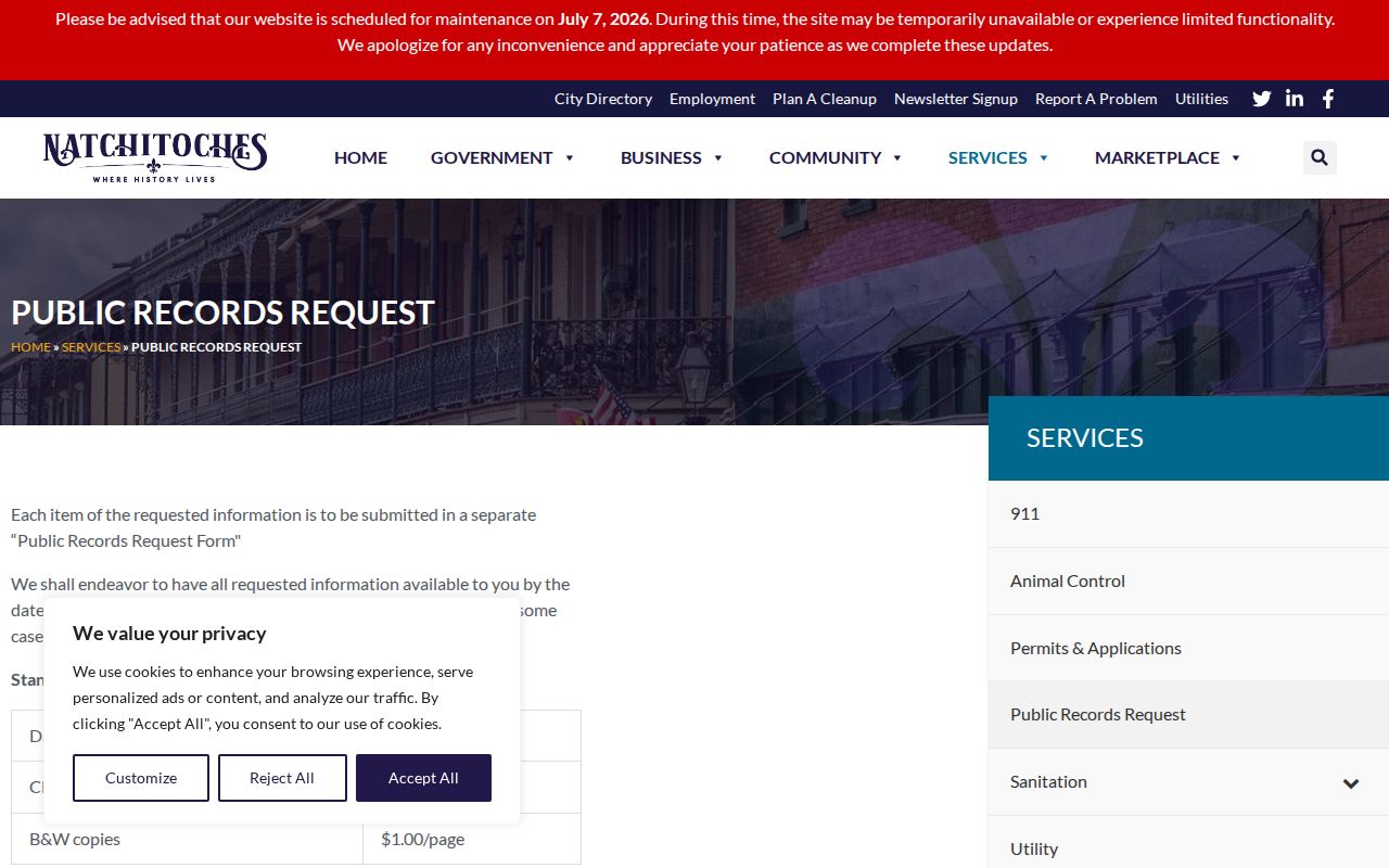 City of Natchitoches public records request form