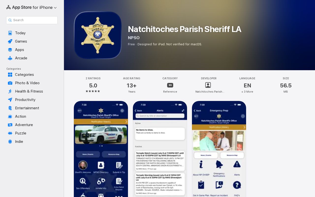 Official Natchitoches Parish Sheriff mobile app listing