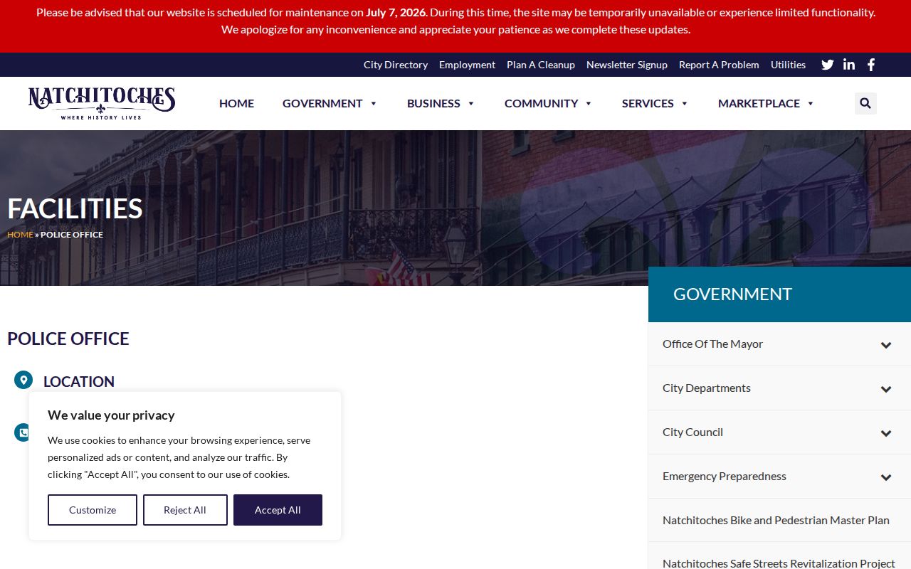 Natchitoches Police Office facility page
