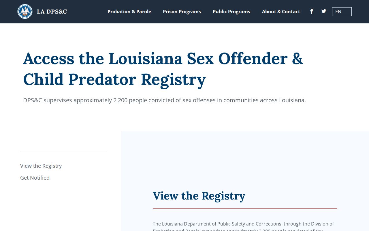 Louisiana sex offender registry program page